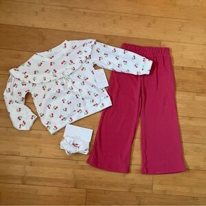 NWT Girls Size 4T Cherry Outfit - Ruffle Top & Ribbed Wide Leg Pants Set